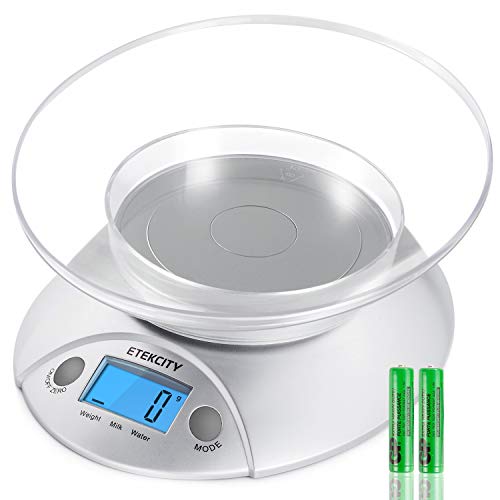 Etekcity Food Scale with Bowl, Digital Kitchen Weight for Cooking, Baking and Dieting, 11lb/5kg, Backlit Display