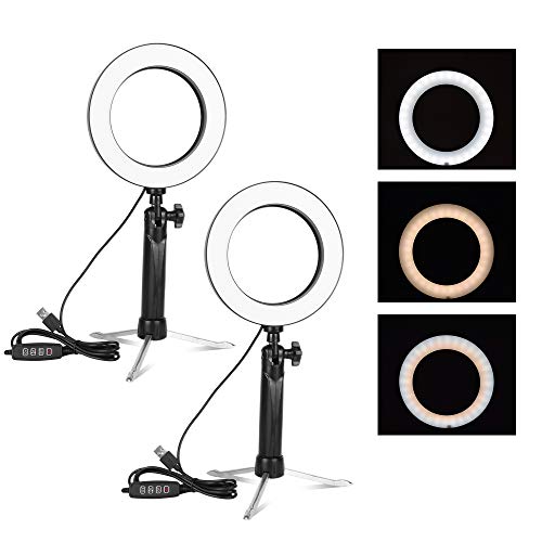 Emart 6'' LED Ring Light with Tripod Stand, 3 Light Modes & 11 Brightness Level Photography Continuous Portable Lighting Kit for Table Top Photo Video Studio - 2 Sets