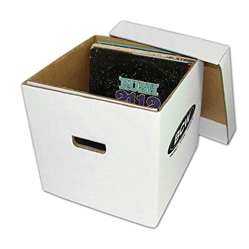 BCW 33 RPM 12' Vinyl Storage Box with Lid | Holds up to 65 LP's or Laser Discs | White (10-Boxes)