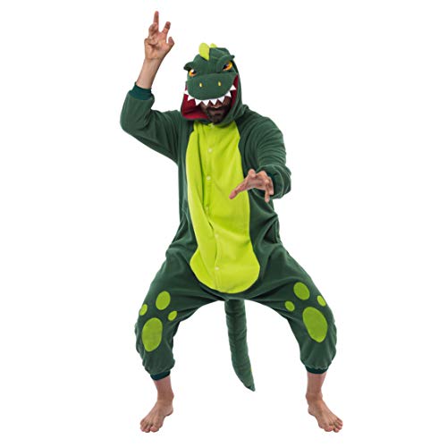 Spooktacular Creations Dinosaur Pajamas Unisex Plush Cosplay Halloween Animal Costume Onesie Adult Size (X-Large)
