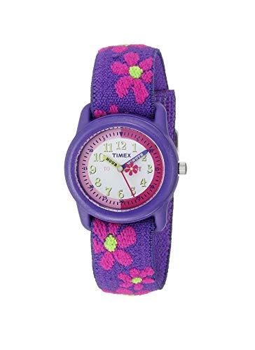 Timex Girls T89022 Time Machines Purple Floral Elastic Fabric Strap Watch