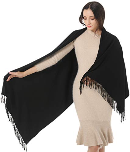 Womens Super Soft Cashmere Acrylic Blend Shawl Scarf Large Pashmina Wrap Stole Solid Color Gift Idea Black