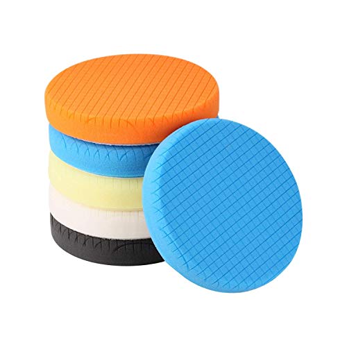 SPTA 5Pcs 5.5' Face for 5' Backing Plate Compound Buffing Sponge Pads Polishing Pads Kit Buffing Pad for Car Buffer Polisher Sanding,Polishing,Waxing