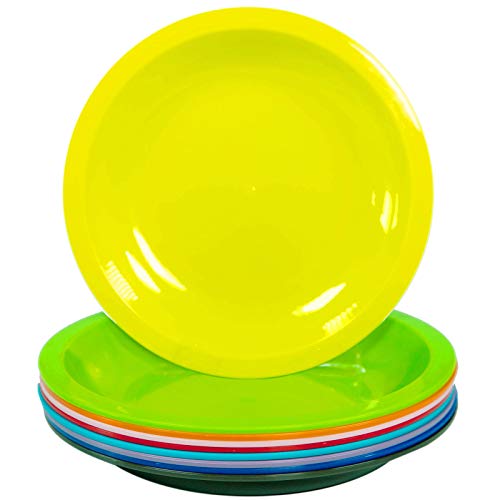 Youngever 7.5 Inch Plastic Plates, Small/Kid Size, Kids Plates, Toddler Plates, Snack Plates, Microwave Safe, Dishwasher Safe, Set of 9 in 9 Assorted Colors