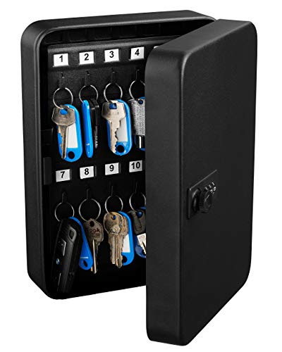 AdirOffice Key Steel Security Cabinet Box - 48 Keys Capacity - Combination Lock (Black)