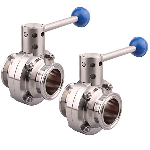 DERNORD 2 Pack 1.5 Inch Tri Clamp Sanitary Butterfly Valve with Pull Handle Stainless Steel 304 Tri Clamp Clover (1.5' Tri Clamp Butterfly Valve)