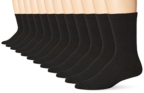 Hanes Mens 12-Pack FreshIQ Odor Protection Crew Socks, Black, Shoe Size: 6-12