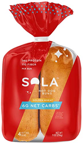 Sola Golden Wheat Hot Dog Buns, Low-Carb & Keto-Friendly, 4 Buns/Pack (Pack of 3)