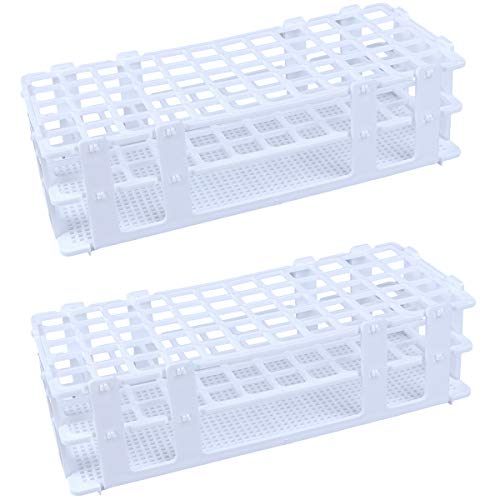 16mm Test Tube Rack Pack of 2 - Buytra Plastic Lab Test Tube Rack Holder with 60 Holes for 16mm Test Tubes, Detachable, White