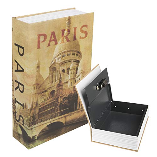 KYODOLED Diversion Book Safe with Combination Lock, Safe Secret Hidden Metal Lock Box,Money Hiding Box,Collection Box,9.5' x 6.2' x 2 .2',Paris