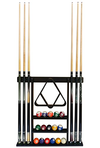 Flintar Wall Cue Rack, Premium Billiard Pool Cue Stick Holder, Made of Solid Hardwood, Improved Direct Wall Mounting, Cue Rack Only (Cues, Balls and Ball Rack not Included), Black Finish