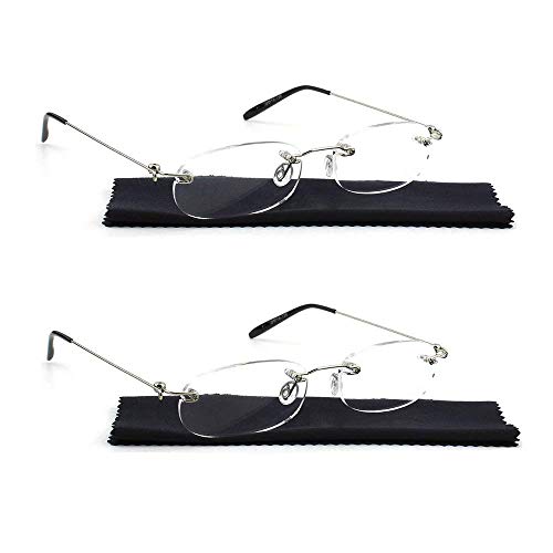 VISENG 2 Pairs Unisex Super Lightweight Rimless Quality Readers Ultra Thin Clear Lenses Frameless Reading Glasses +1.0