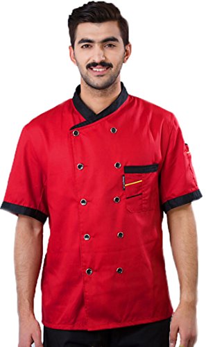 3colors Chef Clothing Hotel Restaurant Chefs Work Clothes Short Sleeve Chef Jack (L, red)