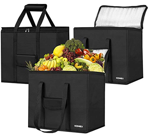 KOMEX Reusable Grocery Bags Foldable 3 Pack Shopping Bags With Sturdy Zippered