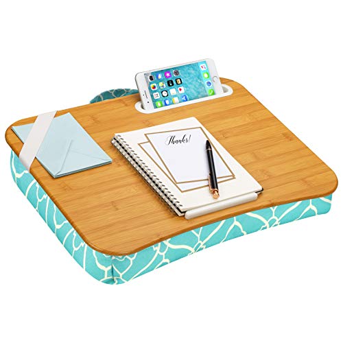 LapGear Designer Lap Desk with Phone Holder and Device Ledge - Aqua Trellis - Fits up to 15.6 Inch Laptops - Style No. 45422,Medium - Fits up to 15.6' Laptops