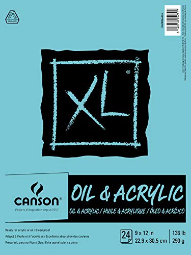 Canson XL Series Oil and Acrylic Paper Pad, Bleed Proof Canvas Like Texture, Fold Over, 136 pound, 9 x 12 Inch, White, 24 Sheets