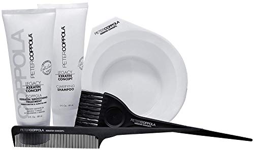 Peter Coppola Keratin Hair Treatment Kit - At Home Keratin Treatment - Includes: Treatment (3oz) Shampoo (3oz) Bowl, Brush and Comb. Straightens and Smooths All Hair Types