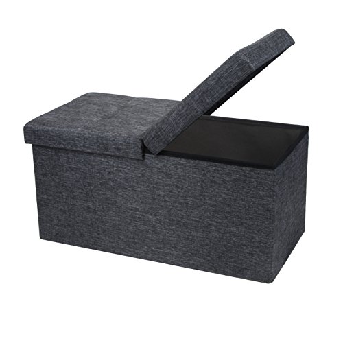 Otto & Ben Folding Toy Box Chest with Smart Lift Top Linen Fabric Ottomans Bench Foot Rest for Bedroom and Living Room, 30x15x15, Dark Grey