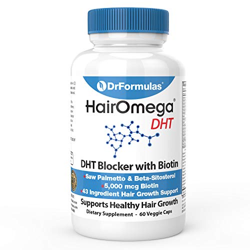 DrFormulas HairOmega DHT Blocker Biotin 5000 mcg Vitamins for Hair Growth Supplement | Hair Loss Pills for Women and Men, 30 Day Supply