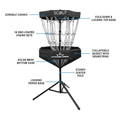 Dynamic Discs Scout Portable Disc Golf Basket | 8 Outer Chains, 8 Inner Chains, 2 Cross Sectional Chains Disc Golf Target | Foldable Frisbee Golf Target for Easy Mobility