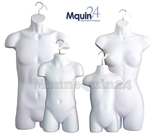 White Female Dress Male Child And Toddler Set - 4 Body Mannequin Forms
