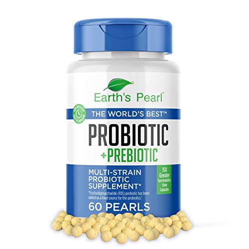 60 Day Supply – Earth’s Pearl Probiotic & Prebiotic – for Women, Men and Kids - Advanced Digestive Gut Health and Enzyme Support - One a Day Pearls - Billions of Live Cultures