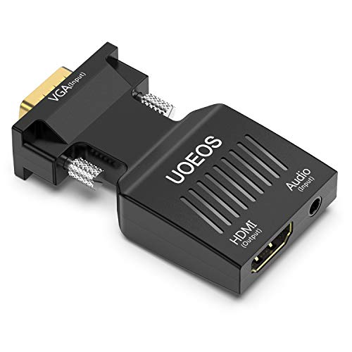 VGA to HDMI, uoeos VGA to HDMI Adapter (Male to Female) with Audio Support and 1080P Resolution for Computer, Desktop, Laptop, PC, Monitor, Projector, HDTV and More