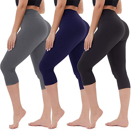 TNNZEET High Waisted Capri Leggings for Women - Soft Tummy Control Slim Exercise Pants for Yoga Workout - Regular & Plus Size