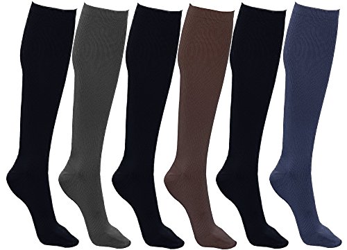 Women’s Trouser Socks, 6 Pairs, Opaque Stretchy Nylon Knee High, Many Colors (6 Pairs Assorted #2)