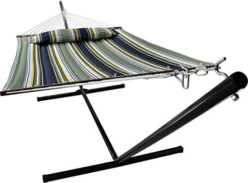 Sorbus Hammock with Stand & Spreader Bars and Detachable Pillow, Heavy Duty, 450 Pound Capacity, Accommodates 2 People, Perfect for Indoor/Outdoor Patio, Deck, Yard (Hammock with Stand, Blue/Aqua)