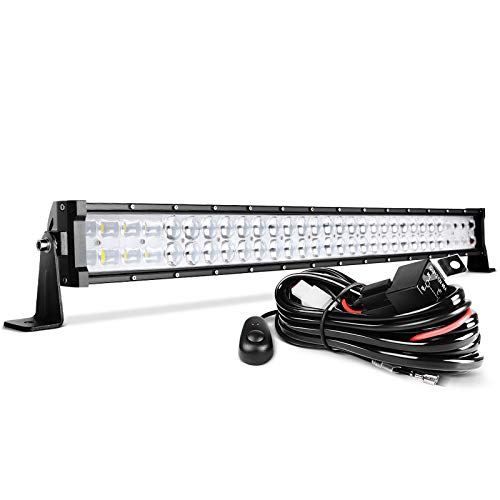 DWVO 32'' LED Light Bar 390W Straight 48000LM Upgrade Chipset with 8ft Wiring Harness for Offroad Driving Fog Lamp Marine Boating IP68 Waterproof Spot & Flood Combo Beam Light Bars