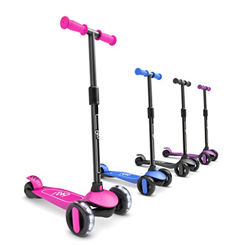 6KU 3 Wheels Kick Scooter for Kids and Toddlers Girls & Boys, Adjustable Height, Learn to Steer with Extra-Wide PU LED Flashing Wheels for Children from 2 to 5 Year-Old. (Pink)