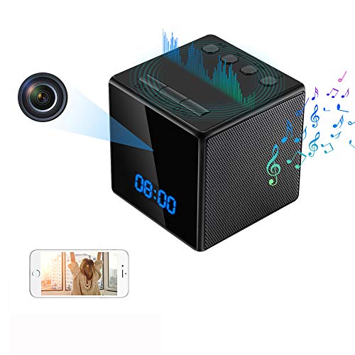 Hidden Camera Clock with Bluetooth Speaker WiFi Spy Camera, 1080P Hidden Nanny Cam with Night Vision and Motion Detection for Real-Time View Baby, Room or Office via APP