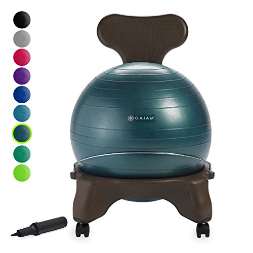 Gaiam Classic Balance Ball Chair – Exercise Stability Yoga Ball Premium Ergonomic Chair for Home and Office Desk with Air Pump, Exercise Guide and Satisfaction Guarantee, Forest