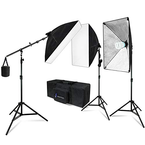 Julius Studio 20 x 28 Inch Soft Box Lighting Kit with Bulb Socket, Boom Stand and Slope Arm Bar, 1200W Output Softbox Light for Video Camera Photography, Photo Portrait Studio, JSAG394