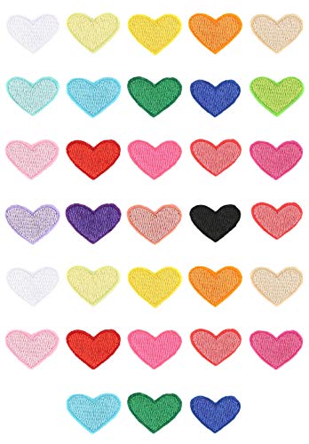 33 Pieces Small Heart Iron on Patches Sew Embroidered Patches Appliques Garment Embellishments for Clothing Jackets Backpack Shoes Repairing Decorations (Multi)