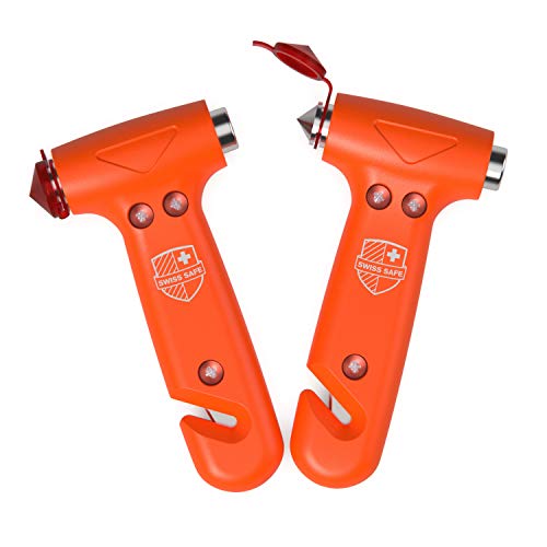 Swiss Safe 5-in-1 Car Safety Hammer (2-Pack), Emergency Escape Tool with Car Window Breaker and Seatbelt Cutter for First Responders and Roadside Safety Kits