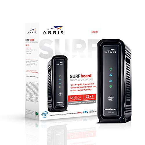 ARRIS SURFboard SB6190 DOCSIS 3.0 Cable Modem, Approved for Cox, Spectrum, Xfinity & others (Black)