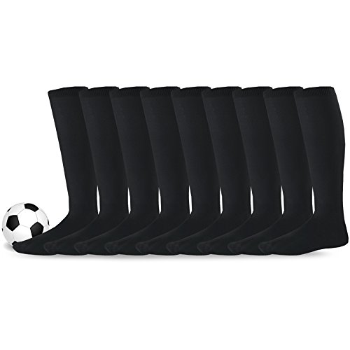 Soxnet Acrylic Unisex Soccer Sports Team Cushion Socks 9 Pack (Medium (9-11), Black)