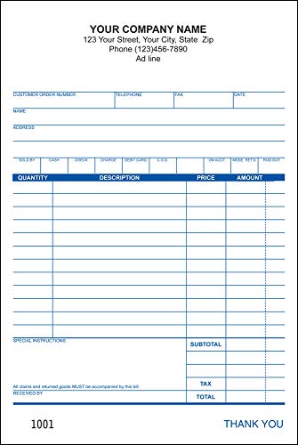 Sales Slip Invoice, 2 Copy (Duplicate), 5.5” x 8.5” - Personalized (250 Forms)