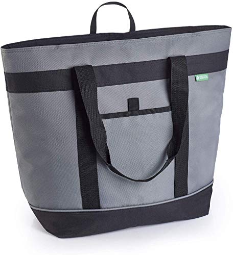 Jumbo Insulated Cooler Bag (Gray) with HD Thermal Foam Insulation. Premium Quality Soft Sided Cooler Makes a Perfect Insulated Grocery Bag, Food Delivery Bag, Travel Cooler, or Picnic Cooler.