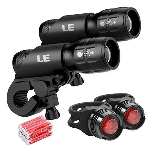 LE LED Bike Light Set, Zoomable Bicycle Headlight, Cycling Taillight, 200lm, 3 Lighting Modes, Front Rear Light Set, AAA Batteries Included