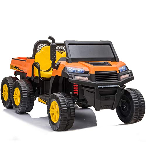 12V 14Ah Kids Ride On Truck w/ Parental Remote Control 2 Seater Electric Car to Drive Ride On Toy Cars Dump Truck 4 Motors with Large Dump Bed for Boys Girls, Orange