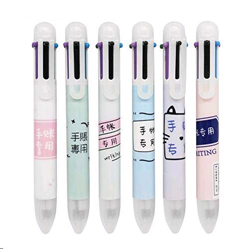 Inheming 12Pcs 6 in 1 Color Ballpoint, 0.5mm Gel Ink Rollerball Pen, Kids Cartoon Retractable Pen for Office School Supplies Party Gifts