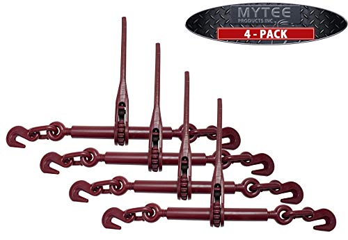 Mytee Products (4 Pack) 3/8'-1/2' Heavy Duty Ratchet Lever Load Binder w/Grab Hooks 9,200 Lbs Working Load Limit | Tie Down Hauling Chain Binders for Flatbed Truck Trailer