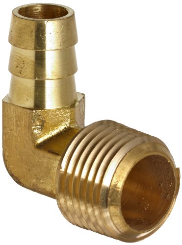 Anderson Metals - 57020-0606 Brass Hose Fitting, 90 Degree Elbow, 3/8' Barb x 3/8' Male Pipe