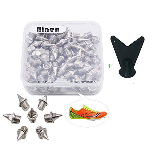 Binen Track Spikes 1/4' Length Pyramid Shoes Spike Replacement Stainless Steel for Track Sprint Cross Country with Wrench,110 Pieces