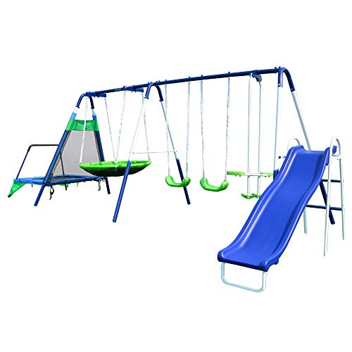 Sportspower Mountain View Metal Swing, Slide and Trampoline Set