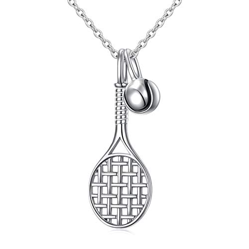 S925 Sterling Silver Jewelry Tennis Racket and Ball Sports Pendant Necklace Gift for Women Girls Tennis lover 18 inches to 20 inches