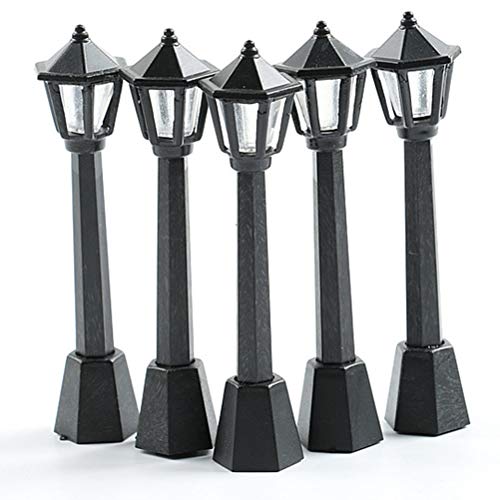 VOSAREA 10pcs Lamppost Lamps Street Lights Microscopic Model Lights for Miniature Doll House Decoration Black